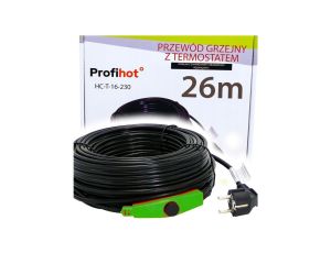 KABEL GRZEWCZY PRZEWÓD GRZEJNY Z TERMOSTATEM do rynny rur 230V 416W 26M