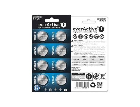 Zestaw 8 baterii 3,0V 4x CR2032 2x CR2025 2x CR2016 everActive