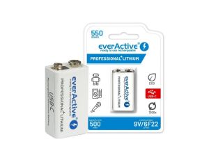 Akumulator Li-Ion 6F22 9V 550mAh z gniazdem USB-C