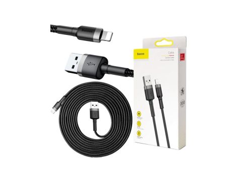KABEL USB-A - Lightning / iPhone Baseus Cafule CALKLF-RG1 300cm Apple 2A CZARNO-SZARY W OPLOCIE