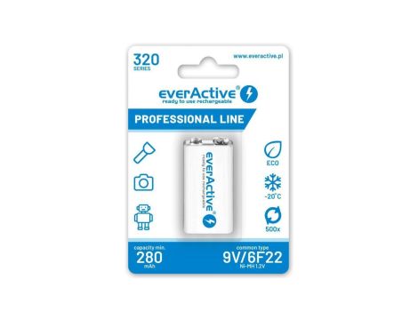 Akumulatorek 6F22 Ni-MH everActive 9V 320mAh Professional Line (1 szt.)