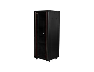 Szafa stojąca RACK 19 22U 600x800mm drzwi szklane czarna NEKU FLR + wyposażenie