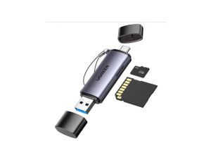 Czytnik Ugreen CM185 50706 do kart SD / micro SD na USB-A 3.0 / USB-C 3.0 - szary