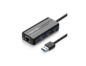 Adapter sieciowy Ugreen 20265 USB-A / RJ45 1000 Mbps HUB 3x USB 3.0 - czarny