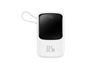 Baseus Qpow powerbank 10000mAh wbudowany kabel USB Typu C 22.5W Quick Charge SCP AFC FCP biały (PPQD