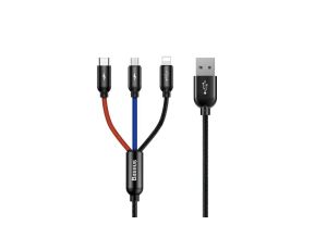Kabel Baseus Three Primary Colors 3w1 USB-A - micro USB / Lightning / USB-C 3.5A 0,3 m - czarny