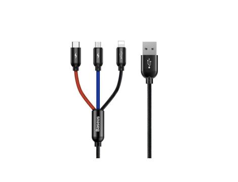 Kabel Baseus Three Primary Colors 3w1 USB-A - micro USB / Lightning / USB-C 3.5A 0,3 m - czarny