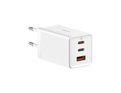 Szybka ładowarka sieciowa GaN 2xUSB C 1xUSB 65W Baseus GaN5 Pro + kabel USB C - USB C 100W - biała