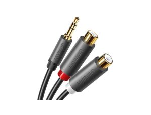 Ugreen adapter audio jack 3.5mm męski do 2xRCA żeński kabel 0.25m szary (AV109)