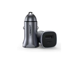 Ugreen szybka ładowarka samochodowa USB-A / USB-C 30W PD PPS szara (CD130)