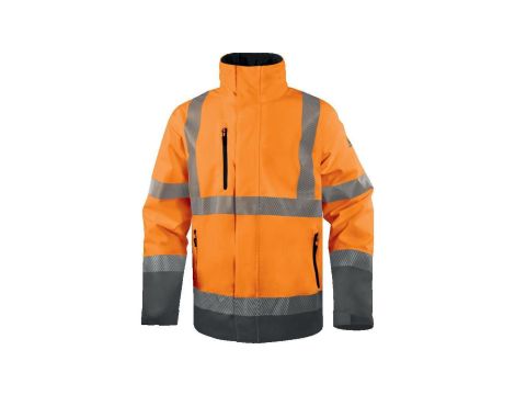 Kurtka ostrzegawcza, wodoodporna i oddychająca z poliestru RIPSTOP Stretch, Pomarańczowy Fluo-Szary, rozmiar: 3XL, TRACKOR3X