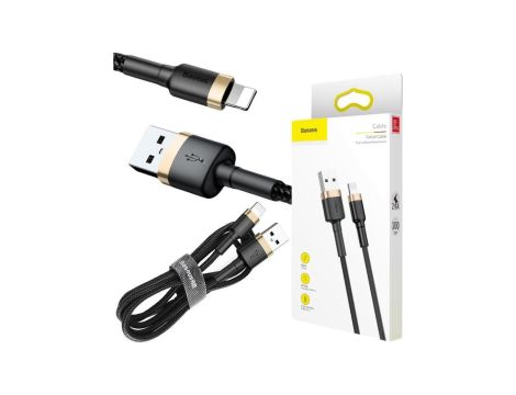 KABEL USB-A - Lightning / iPhone Baseus Cafule CALKLF-BV1 100cm Apple 2.4A CZARNO-ZŁOTY W OPLOCIE