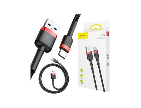 KABEL USB-A -USB-C Baseus Cafule CATKLF-B91 100cm 3A QC 3.0 CZARNO-CZERWONY W OPLOCIE
