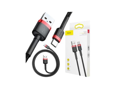 KABEL USB-A -USB-C Baseus Cafule CATKLF-A91 50cm 3A QC 3.0 CZARNO-CZERWONY W OPLOCIE