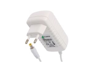 POSB12100A-WH-2555 Zasilacz wtyczkowy biały 12W 12V/1A horyzontalny, gniazdo AC:CEE7/16. wtyk DC:2.5/5.5(+)