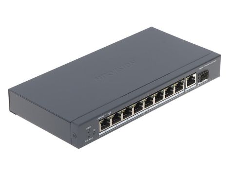 Switch PoE DS-3E0510P-E 8-portowy 1xUpLink, 1xSFP 1000Mbps, 58W, niezarządzalny HIKVISION