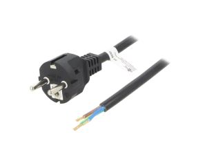 Kabel CEE 7/7 (E/F) wtyk, przewody PVC 1,5m czarny 16A 250V 51327