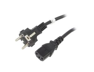 Kabel CEE 7/7 (E/F) wtyk, IEC C13 żeński PVC 3m czarny 10A 96036