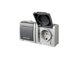 AQUANT Gniazdo hermetyczne podwójne 2x2P+Z schuko szare IP55 1245-10