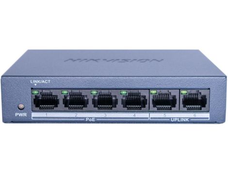 L2, niezarządzany, 4 porty 10/100M RJ45 PoE, 2 porty 10/100M RJ45 uplink, budżet mocy PoE 45 W