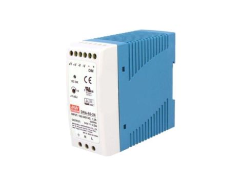 Zasilacz impulsowy, na szynę DIN, 60W, 24VDC, 2,5A, 90264VAC DRA-60-24