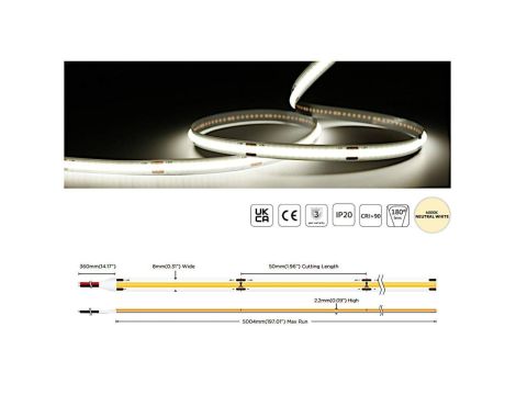 Taśma LED COB 5W/m 24V Biała Neutralna 4000K UQS-COB-5W-NW-24V-5m