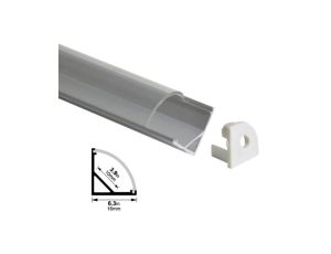 Profil LED kątowy anod. aluminium 2m z kloszem, zaślepkami i uchwytami, dla taśm do 10mm