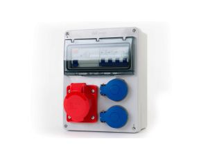 Rozdzielnica R-240 8M - gniazda 16A 5p, 2x230V + zabezpieczenia (RCD 4P 40A typ AC, MCB 3P C16A, 1P B16A ) IP44