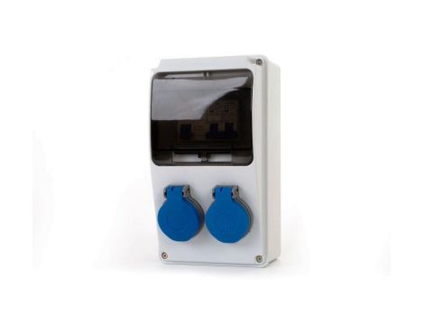 Rozdzielnica LAGO 6M - gniazda 2x230V + zabezpieczenia (RCD 2P 25A typ AC, MCB 1P B16Ax2 ) IP44