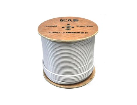 Przewód antenowy koncentryczny 75ohm TC6 Trishield 1,02/4,7/6,9 Cu ekran 80 Dca biały tceq /500m/