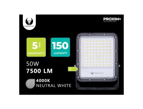 Naświetlacz LED PROXIM+ 50W 4000K 7500lm 230V IP65 Forever Light 150lm/W 5 LAT GWARANCJI