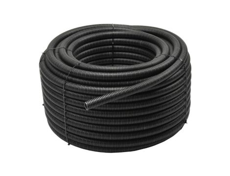 Rura karbowana elektroinstalacyjna RKGS 16/10,7mm giętka samogasnąca peszel z pilotem 750N PVC UV czarna 100m Tubifor