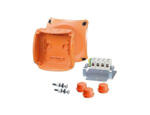 Puszka instalacyjna FK 0606 przeciwogniowa natynkowa bez zacisków 130x130x77mm hermetyczna IP66 pomarańczowa HENSEL