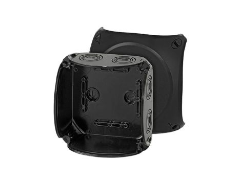 Puszka instalacyjna KF 0600 B natynkowa bez zacisków z linką łączącą pokrywę z podstawą 130x130x77mm hermetyczna IP66 czarna HEN