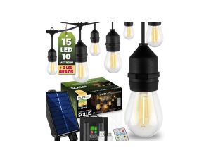 Girlanda Solarna Ogrodowa 15x LED Ozdobne Żarówki 10m + PILOT IP65 2700K Ciepła SOLLIS LUMILED