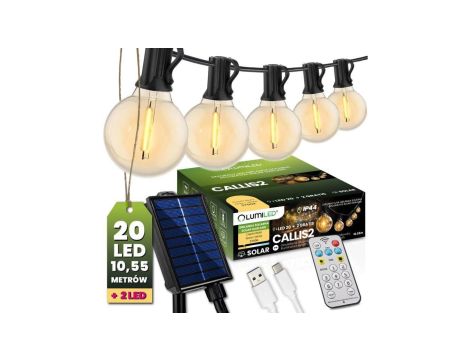 Girlanda Solarna Ogrodowa 20x LED Ozdobne Kuleczki 10,55m 2700K Ciepła + Pilot CALLIS2 LUMILED