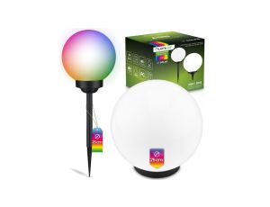 Lampa Solarna Ogrodowa LED ATRIS Wbijana Naziemna Biała Kula 25cm RGB LUMILED