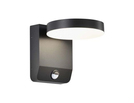 Lampa ścienna okrągła, kinkiet 350st LED 17W 2520lm 4000K czarny z czujnikiem ruchu barwa NW biała neutralna IP65 V-TAC VT-11020