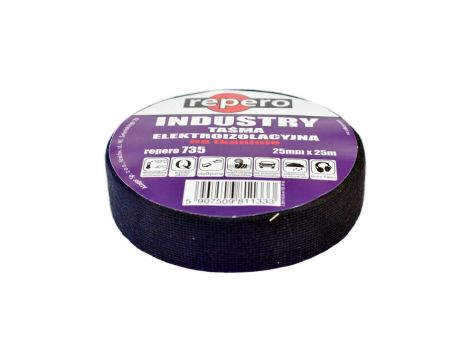 Taśma izolacyjna INDUSTRY na tkaninie 25mm x 25m Repero 735 czarna