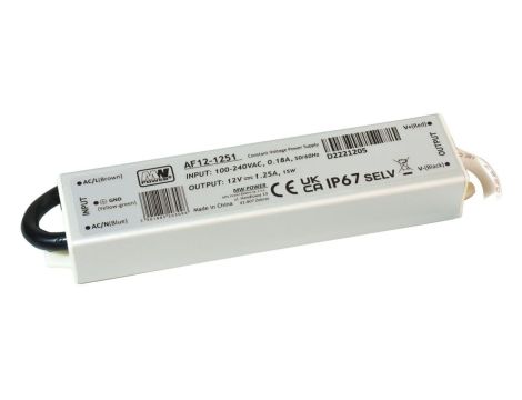 Zasilacz LED 15W 12V 1.25A metalowa obudowa IP67 - AF12-1251 MW POWER