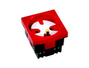 Gniazdo 230V z uziemieniem 1-krotne std 45x45, z blokadą i zwalniaczem czerwone E/GNBZ