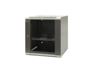 Szafa wisząca niedzielona 19 12U, drzwi blacha/szkło, ściągane osłony boczne z zamkiem, 600600635 szer./gł./wys. mm RAL: sza