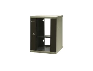 Szafa wisząca niedzielona 10 9U, drzwi blacha/szkło, 325330x445 (szer./gł./wys. mm) RAL: szafa 7044, w komplecie półka i komp