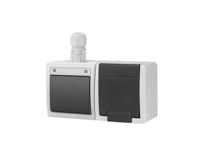 AQUANT 2K zestaw natynkowy łącznik 1-biegunowy(schodowy)+gniazdo pojedyncze z uziemieniem 2P+Z IP65 szary 5047-65