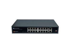 Switch 16x PoE 10/100 Mbps 802.3af/at + 2x Uplink 100/1000 Mbps, 250W, tryb Extend (250m)