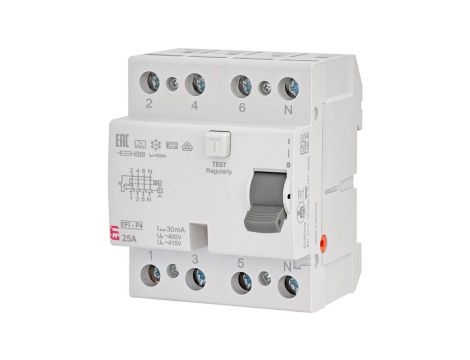 Wyłącznik różnicowoprądowy 4P 25A 0,03A typ A 6kA EFI6-P4 A 25/0.03 002061661
