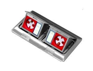 Box podłogowy mini 2x3M - puszka blatowo-podłogowa podwójna do montażu gniazd standardu 22,5x45 mm (45x45 mm) uchylna