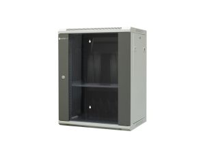 Szafa wisząca niedzielona 19 15U, drzwi blacha/szkło, ściągane osłony boczne z zamkiem, 600450770 szer./gł./wys. mm RAL: sza