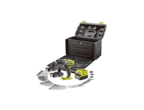 Zestaw Ryobi Wiertarko-wkrętarka akumulatorowa 18V 2x2.0Ah + akcesoria i pudełko do przechowywania