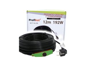 Kabel grzewczy, przewód grzejny z termostatem do rynny, rur 230V 192W 12M